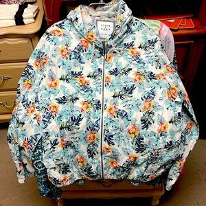 Denim and flower front zip light weight jacket male or female
